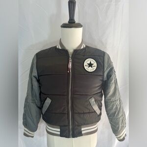Boy’s Converse color block gray varsity puffer jacket size medium 10/12